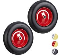 relaxdays 2 x roue de brouette en caoutchouc plein noir-rouge