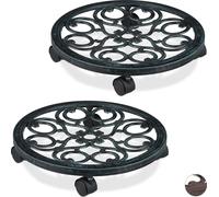 relaxdays 2 x rouleurs de plantes ronds vert antique