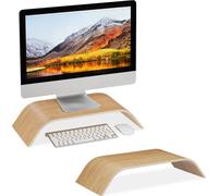 Relaxdays 2X Support pour Moniteur Bambou, Rehausseur d’écran Bureau Arrondi, Ergonomique, HLP 10x52,5x24 cm, Naturel