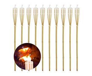 Relaxdays 20 x Torches en Bambou, HxD: 90 x 6 cm, à Huile Rechargeables, mèches de Rechange, Naturelles