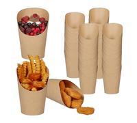 Relaxdays 200 gobelets en Papier Kraft, biseautés, pour Frites, Glaces, Pop-Corn, Snacks, 400 ML, gobelets Bruns, Vendus en lot