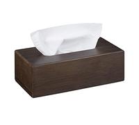 Relaxdays 2X Boîtes à mouchoirs, Distributeur de lingettes Salle de Bains, Cuisine, Bois Bambou, HLP 7,5x24x12cm, Brun foncé