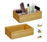 Relaxdays 2X Boîtes de Rangement en Bambou, empilable, rectangulaire, Nature, Caisse de Cuisine, HxLxP : env. 7x23x15 cm, Nature