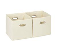 Relaxdays 2X boîtes de Rangement, sans Couvercle, avec poignée, Pliable, Panier en Tissu carré, 30 cm, Beige