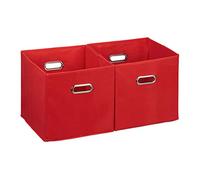 Relaxdays 2X boîtes de Rangement, sans Couvercle, avec poignée, Pliable, Panier en Tissu carré, 30 cm, Rouge