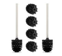 Relaxdays Brosse à WC, Lot de 2, pour Toilettes, avec 4 têtes de Rechange, en Acier Inoxydable, HxD : 35 x 8 cm, Noir