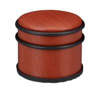 2x Butoirs de porte, pour de lourdes portes & fenêtres, inox & caoutchouc, aspect boisé, ∅ 9,5 cm, marron-rouge