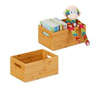 Relaxdays 2X Caisse de Rangement Bambou, Solide, boîte sans Couvercle, HxLxP : 30x20x14 cm, Salle de Bain, Cuisine, Nature