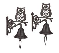 Relaxdays 2x Cloches Sonnette Murale Fonte Chouette Hibou Clochette Porte Seuil Jardin Marron