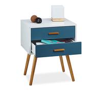 Relaxdays 2X Commodes rétro Style Design Nordique 2 tiroirs Armoire Blanc Turquoise HxlxP 58x41x48 cm, laqué Mat Blanc Turquoise