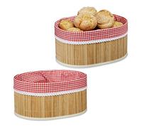 Relaxdays 2X Corbeilles à Pain, Panier en Bambou avec Tissu, Croissants, panière Fruit H x L x P : 16,5 x 33,5 x 23,5 cm, Nature