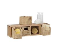 Relaxdays 2X Etageres Cube Rangement, 8 paniers Amovibles, Corbeille Bois Noyer Couloir Chambre Cuisine Montage Mural, Nature