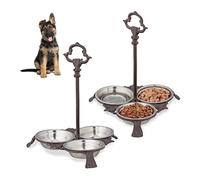 Relaxdays 2X gamelles en Fonte de Fer, gamelle pour Chiens & Chats, 3 Bols en Acier de 200 ML Chaque, Antique, poignée, Marron