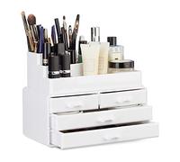 Relaxdays 2x Organisateurs cosmétiques, 2 parties boîte rangement 4 tiroirs maquillage Make up, blanc