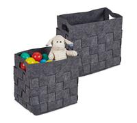 Relaxdays Panier Rangement, Lot de 2, Pliable, Deux poignées, Feutre, pour Jouets, H x L x P : 30x30x24 cm, Gris