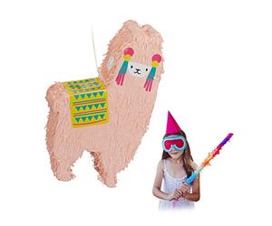 Relaxdays 2X Pinatas Lama, à Suspendre, Enfants, pour Votre Bout de Chou, Anniversaire, à remplir, alpaga, Saumon