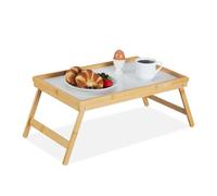 Relaxdays 2X Plateaux de Lit Table de Petit-déjeuner Bambou Plateau Service Pieds pliants Bois avec Tablette en Plastique, Nature