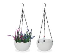 Relaxdays Pot de Fleurs Suspendu, Lot de 2, Trou de Drainage, indicateur Niveau d'eau, Aspect tressé, 54x18,5 cm, Blanc