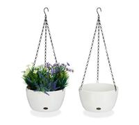 Relaxdays Pot de Fleurs avec réservoir d'eau, Lot de 2, HxD : 60 x 24 cm, pour intérieur et extérieur, Plastique, Blanc