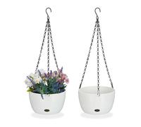 Relaxdays Pot de Fleurs avec réservoir d'eau, Lot de 2, HxD : 56x20,5 cm, Suspension Plantes, Trou, Plastique, Blanc