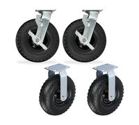Relaxdays 2X roulettes Fixes + 2X pivotantes pneumatiques 3.00-4, Caoutchouc, Acier, capacité 120 kg, Noir/Argent