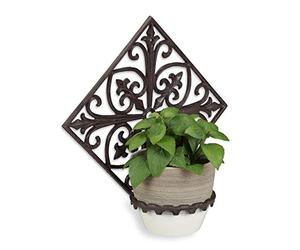 Relaxdays 2X Supports Pot de Fleurs Mural Antique, Fonte, décoration Jardin, Porte Plantes Mural extérieur, Ø 13,5 cm, Brun