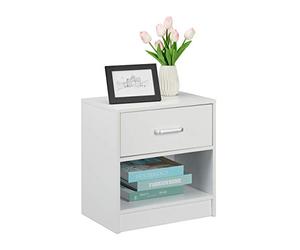 Relaxdays 2X Table de Nuit, tiroir, Compartiment Ouvert, HLP 41,5 x 39 x 31 cm, Meuble d’appoint, Chambre à Coucher, Blanc