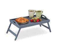 Relaxdays 2X Tablette de Lit Bambou Pieds Rabats Rebords Plateau de Service & Petit Déjeuner, HLP : 6,5 x 50 x 30 cm, Gris
