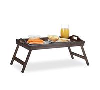 Relaxdays 2X Tablettes de Lit Bambou Pliant Poignées Rebords Plateau de Service & Petit Déjeuner, 22x61,5x30cm, Marron Foncé
