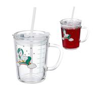 Relaxdays Verre pour Enfant en Lot de 2, Motif de Licorne, avec Anse, Couvercle et Paille, 400 ML gradué, Transparent