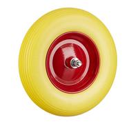 Relaxdays Lot de 2 Roues de brouette Caoutchouc, avec axe, 4.80 4.00-8, Caoutchouc polyuréthane essieu 100 kg, Jaune/Rouge