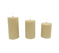Relaxdays Bougies LED Lot de 3, Tailles variées, Flamme vacillante, Vraie Cire rainurée, sans Flamme Beige 18x7.5x7.5 cm