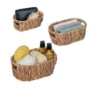 Relaxdays 3 corbeilles de rangement, 3 différentes tailles, ovales, en eichhornia, pour salle de bain, cuisine, nature