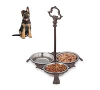 Relaxdays 10028991 Fonte de Fer, gamelle pour Chiens & Chats, 3 Bols en Acier de 200 ML, Antique, poignée, Marron, INOX, Brun foncé, 1x 3X Inoxydable