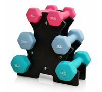 Relaxdays 3 paires d'haltères 1-3 kg + support