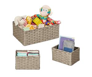 Relaxdays 3 paniers de Rangement, 2 Tailles différentes, pour l’Armoire ou l’étagère, Design tressé, Gris