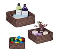 Relaxdays 3 paniers de Rangement, 3 Tailles différentes, Aspect tressé, Corbeille en Plastique, Salle Bain, Marron