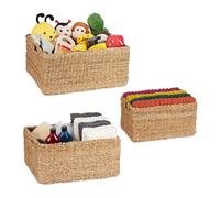 Relaxdays 3 paniers de Rangement rectangulaires, 3 Tailles différentes, organiseurs pour la Salle de Bain, Natures