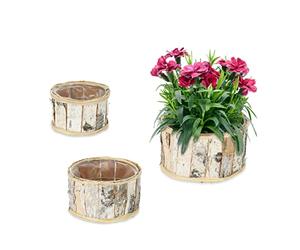 Relaxdays 3 Pots de Fleurs en Bois, Design Rond, chacun ayant Un Film, pour l'intérieur et l'extérieur, Blanc/Nature
