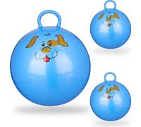 relaxdays 3 x balle rebondissante enfants bleu
