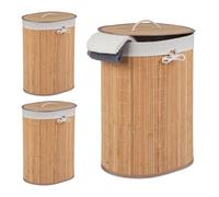relaxdays 3 x Bambou panier à linge ovale naturel