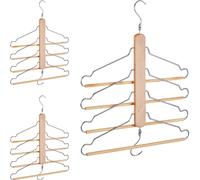Cintre multiples avec 4 cintres pour pantalons, chemises, jupes, lot de 3, crochet métal, bois de lotus, nature
