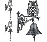 relaxdays 3 x Cloche de porte en fonte avec hibou argenté