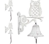 relaxdays 3 x Cloche de porte en fonte avec hibou blanc