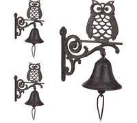 relaxdays 3 x Cloche de porte en fonte Chouette