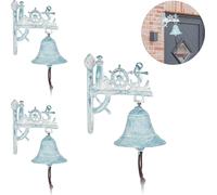 relaxdays 3 x Cloche de porte en fonte maritime
