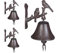 relaxdays 3 x Cloche de porte en fonte oiseau