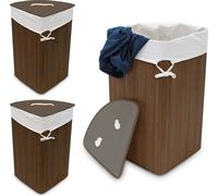 relaxdays 3 x corbeille à linge d'angle bambou brun