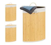relaxdays 3 x corbeille à linge d'angle bambou crème