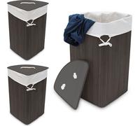 relaxdays 3 x corbeille à linge d'angle bambou noir